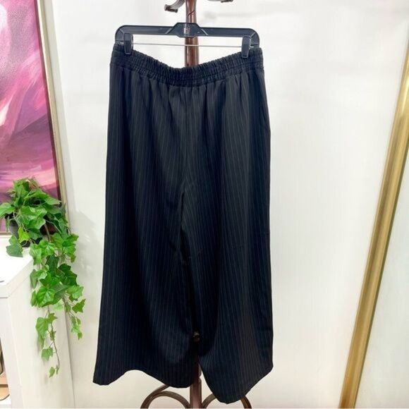 New Max Studio Pinstripe Twill Wide Leg Pants in Black Size L - Picture 6 of 8